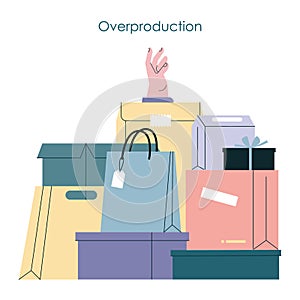 Overproduction and overconsumption concept set. Global ecological