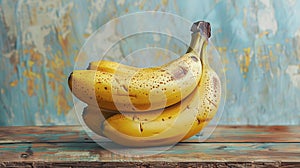 Overripe bananas on a wooden surface. AI generated