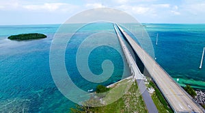 Overseas Highway aerial view on a beautiful sunny day, Florida