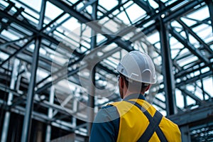 overshoulder view of architect by steelwork