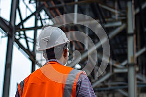 overshoulder view of architect by steelwork