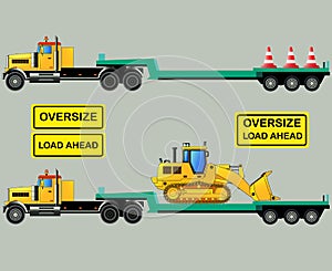 Oversize load truck and trailers, isolated, vector