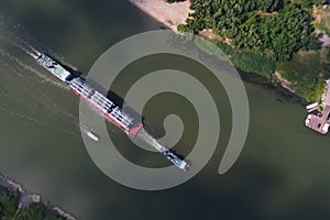 Oversized cargo transportation along the river, a distillation c