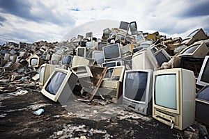 oversized old televisions disposed on a landfill