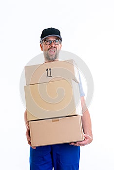 Overstrained postman with parcels