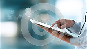 Overtheshoulder view of a person employing a tablet device with intuitive app features for streamlined digital