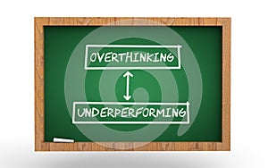 Overthinking and under-performing concept 3d green chalkboard photo