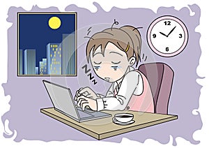 Overtime image woman - sleepiness