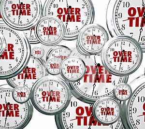 Overtime Word Clocks Flying By Extra Added Late Work Job photo