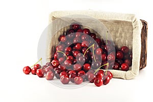 A overturn basket with spilled cherries photo