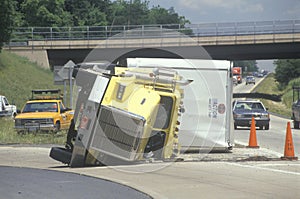 Overturned big rig on Route 66