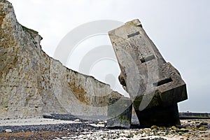 The overturned blockhouse of St Marguerite on the sea Seine-maritime France.