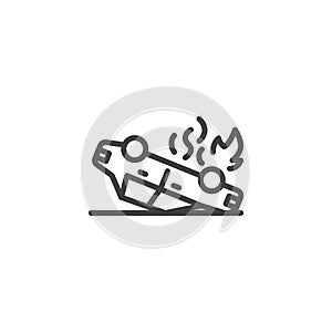 Overturned car line icon