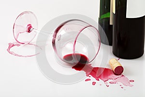 Overturned glass and wine stains