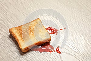 Overturned toast bread with jam