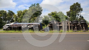 Overturned truck accident on highway road