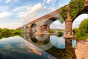 Overview of the Ancient Bridge of Orosei on the river Cedrino, Sardinia