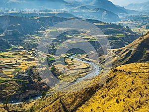 Overview of Colca Canyon and its stepped terraced fields, Peru