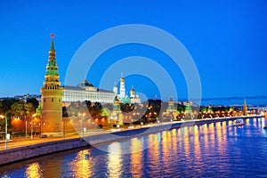 Overview of downtown Moscow at night time