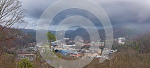 Overview of Gatlinburg Tennessee on a cloudy day