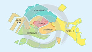 Overview map of the six historical districts of Venice, Italy photo