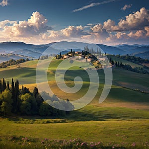 overview of a meadow in the hills of Tuscany made with Generative AI