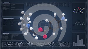 Overview of the molecule of procaine on the computer screen. 3d rendering