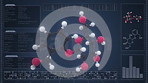 Overview of the molecule of salicin on the computer screen. 3d rendering