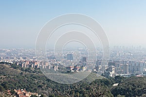 Overview of the polluted city of Barcelona, from the Collserola