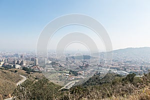 Overview of the polluted city of Barcelona, from the Collserola