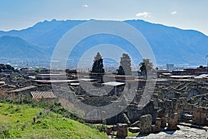 Overview of Pompeii Archaeological Site, nr Mount Vesuvius, Italy