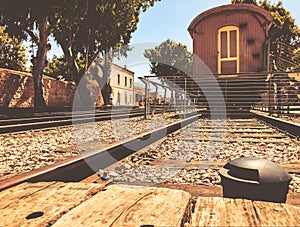 Overview of the rails and a wagon, in the old train station in Tel Aviv, Israel