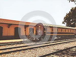 Overview of the rails and a wagon, in the old train station in Tel Aviv, Israel