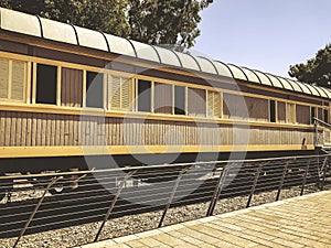 Overview of the rails and a wagon, in the old train station in Tel Aviv, Israel