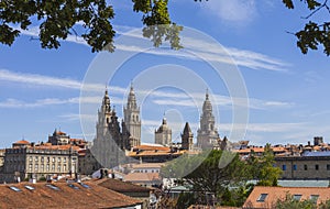 Overview of Santiago de Compostela city with the Cathedral in the center. Galicia, Spain.