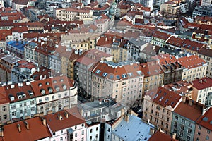 Overview skyline Prague color houses