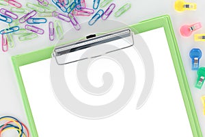 Overview Stationery Green Clipboard White Paper