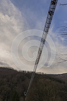Overview of the suspension bridge seen from below photo