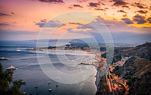 Overview of Taormina Coastline at Dusk