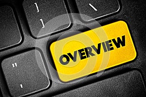 Overview text button on keyboard, concept background