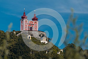 Overview of upper part of Banska Stiavnica Cavalry in Slovakia is a beautiful baroque object, bathing in the summer sun