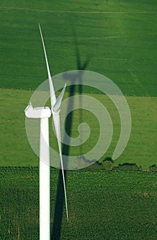 Overview of windturbine and green meadow