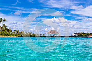 Overwater bungallows resort Olhuveli island Maldives