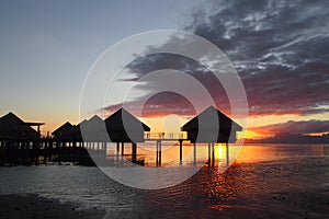Overwater bungalow sunset Tahiti