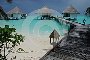 Overwater bungalows on Gangehi island, Maldives