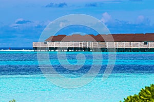 Overwater bungalows resort Olhuveli island Maldives