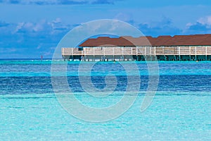 Overwater bungalows resort Olhuveli island Maldives