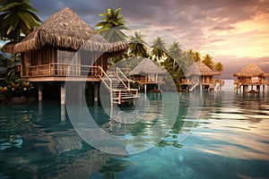 overwater bungalows on a serene tropical lagoon