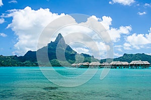 Overwater bungalows in South Pacific