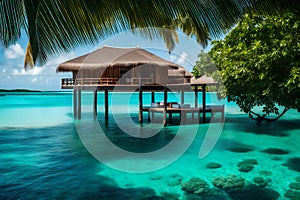 an overwater luxurious spa nestled in the heart of a tropical blue lagoon